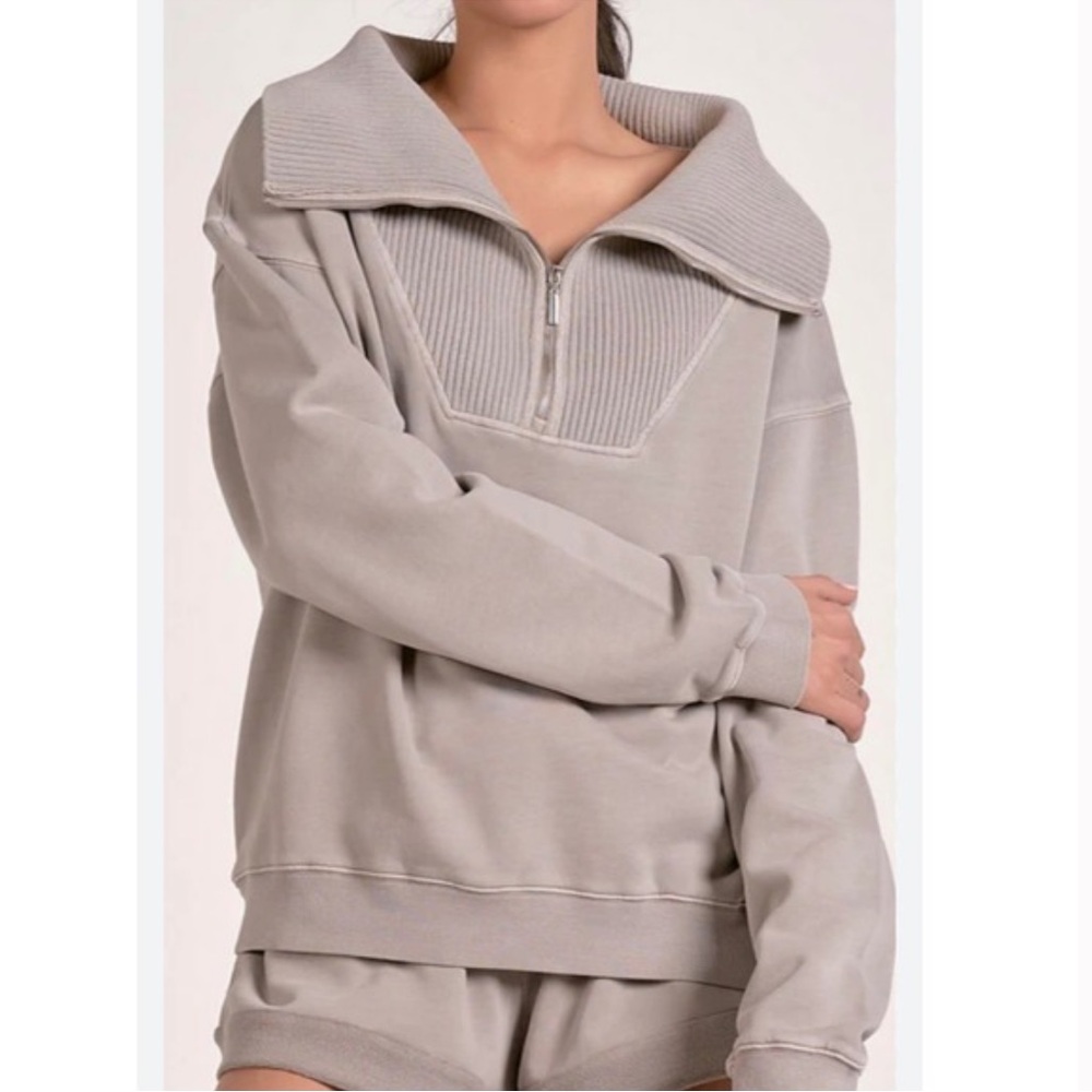 C&C California | Women’s Taupe Quarter-Zip Long Sleeve Pullover Sweater Size M